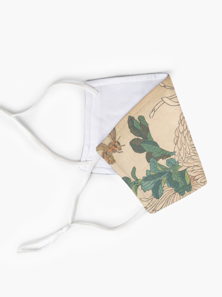 Alternate view of Japanese Woodblock Line Drawing Flowers and Wasp Mask