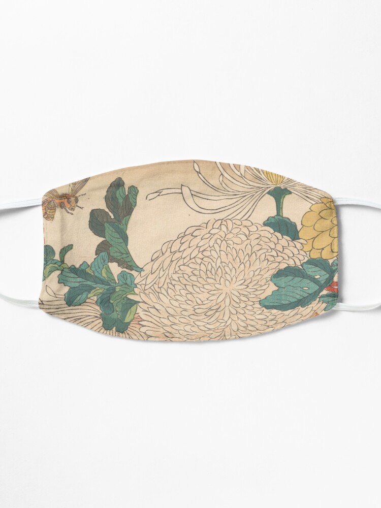 Alternate view of Japanese Woodblock Line Drawing Flowers and Wasp Mask