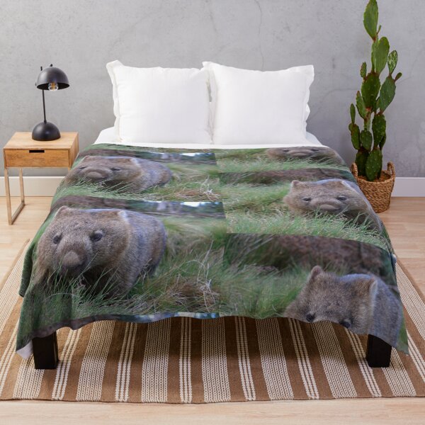 Item preview, a wombat sitting on top of a grass covered field in tasmania near cradle mountain designed and sold by Geoff Wols.