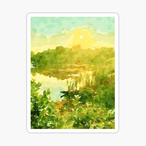 Sunset on the Watercolor Pond Sticker
