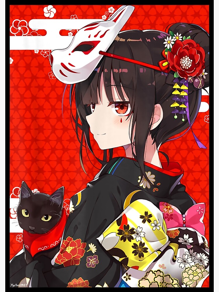 Anime Girl Japanese Waifu Kawaii Neko Cat Kitsune Maskanime Witchy Neko Kitty Cute Creepy Cat 