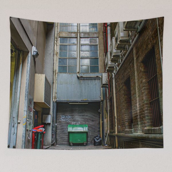 Item preview, End of a city laneway lined with windows and air conditioners designed and sold by James-Cole.