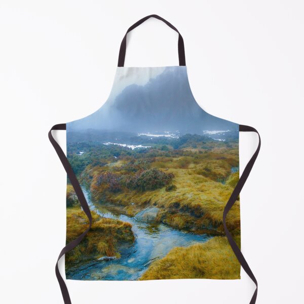Item preview, Alpine streams cutting through a foggy landscape of grass and snow designed and sold by James-Cole.