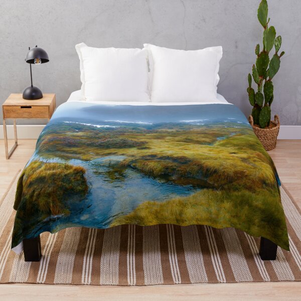 Item preview, Alpine streams cutting through a foggy landscape of grass and snow designed and sold by James-Cole.