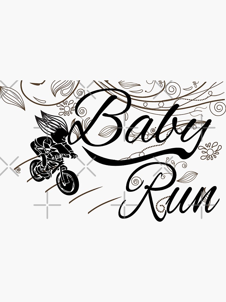 Thumbnail 3 of 3, Sticker, black and white run baby designed and sold by pame360.