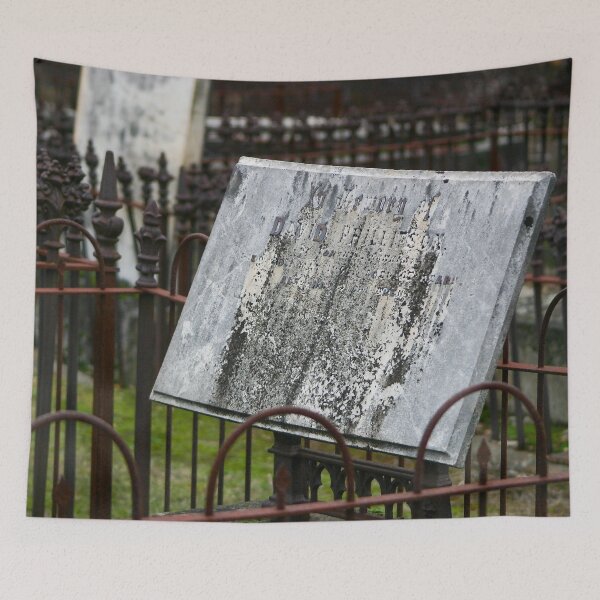Item preview, Decaying grungy headstone plaque in old rundown cemetery designed and sold by James-Cole.