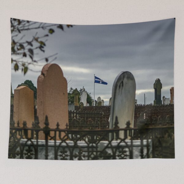 Item preview, Eureka flag flying between headstones in the Ballarat old cemetery designed and sold by James-Cole.