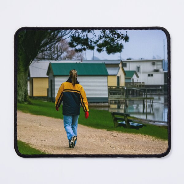 Item preview, Lady walking along gravel track around Lake Wendouree, Ballarat on a cold misty morning designed and sold by James-Cole.
