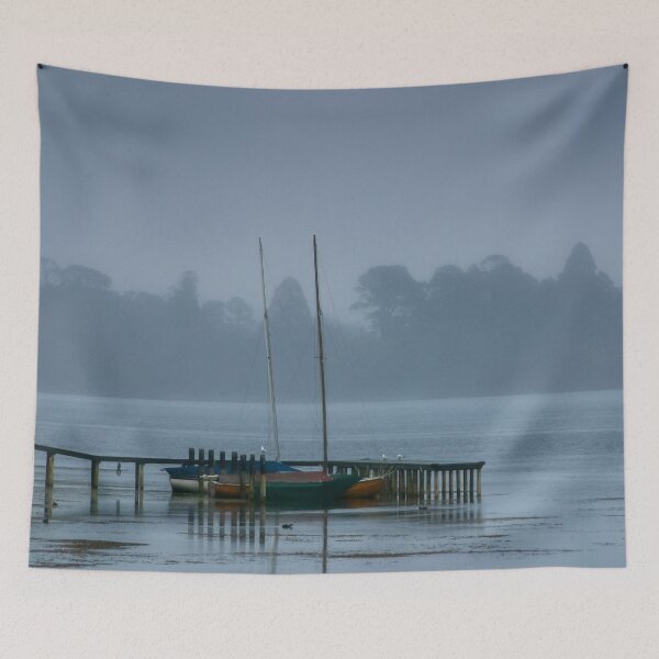 Item preview, Sail boats moored at Lake Wendouree jetty on a cold misty morning designed and sold by James-Cole.