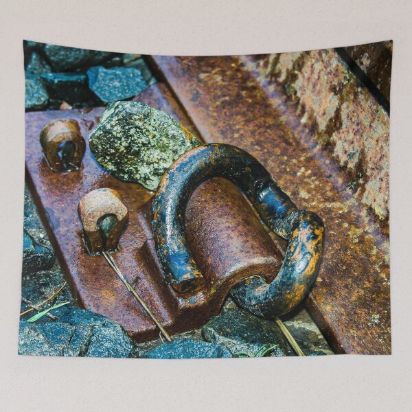 Item preview, Old rusty rail track clamp on ballast designed and sold by James-Cole.