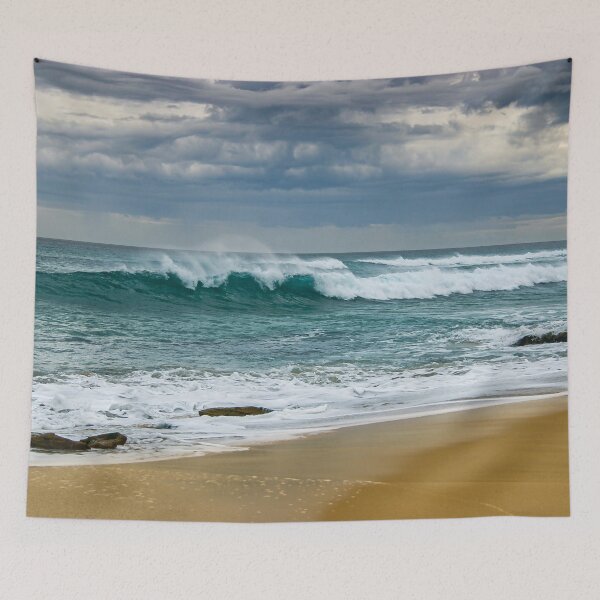 Item preview, Turquoise wave crashing on beach set against an angry stormy sky designed and sold by James-Cole.