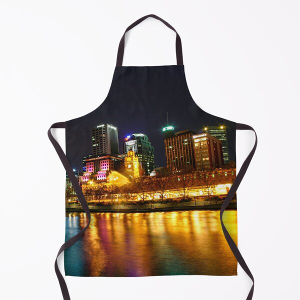 Item preview, Colourful waterfront of Melbourne City and Flinders street station historic building with lights reflecting off the water designed and sold by James-Cole.