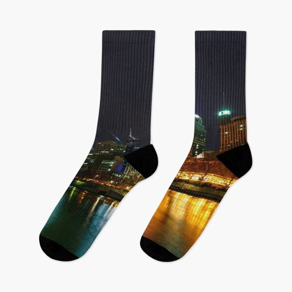Item preview, Colourful waterfront of Melbourne City and Flinders street station historic building with lights reflecting off the water designed and sold by James-Cole.