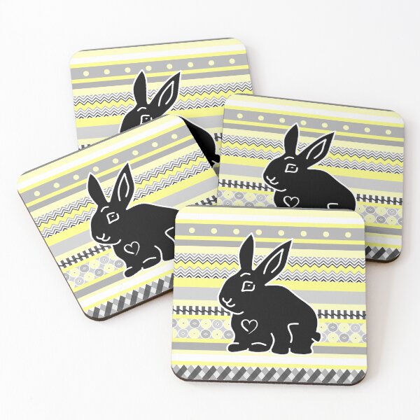 Item preview, Black Bunny Silhouettes on Yellow Gray Pattern Play Stripes designed and sold by GreenCarbon2112.