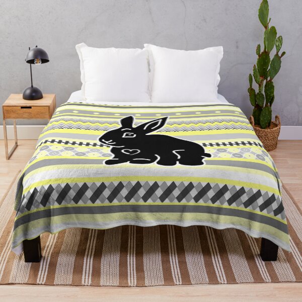 Item preview, Black Bunny Silhouettes on Yellow Gray Pattern Play Stripes designed and sold by GreenCarbon2112.