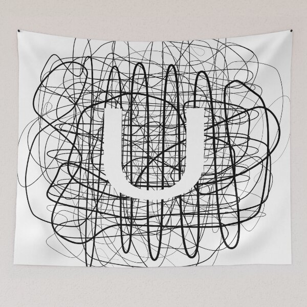 Item preview, U letter on abstract stripes background designed and sold by Peach-Bloom.