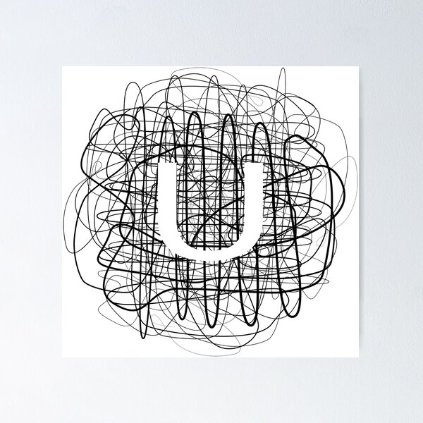 Item preview, U letter on abstract stripes background designed and sold by Peach-Bloom.