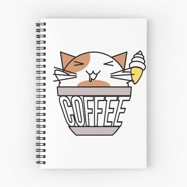 Aperçu de l'œuvre Chat dans une tasse à café avec un texte déformé tenant une crème glacée blanche et orange créée et vendue par CoffeewithKitty.