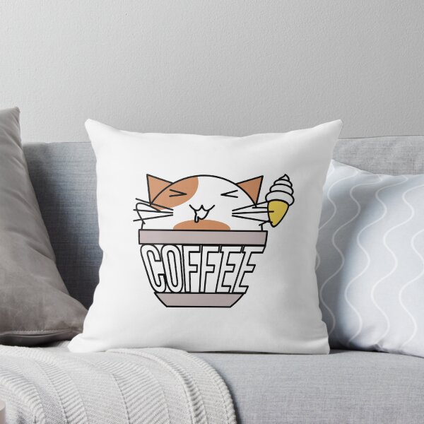 Item preview, Cat in coffee cup with warped text holding ice cream white and orange designed and sold by CoffeewithKitty.
