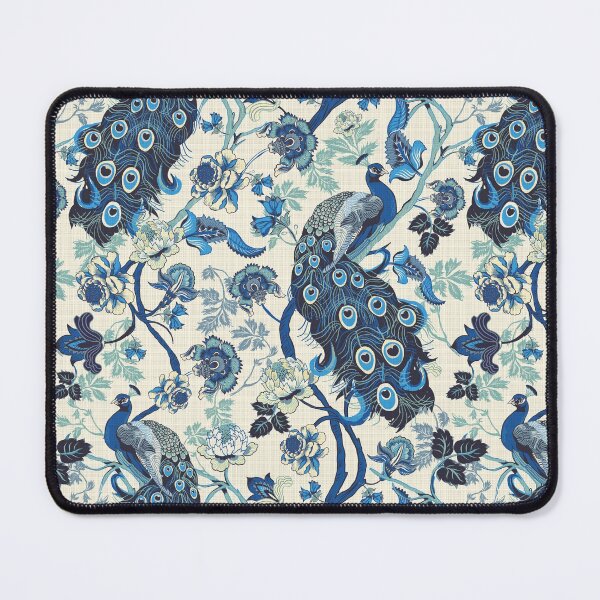 Item preview, Chinoiserie Blue Peacocks Linen look, vintage designed and sold by chrissyink.