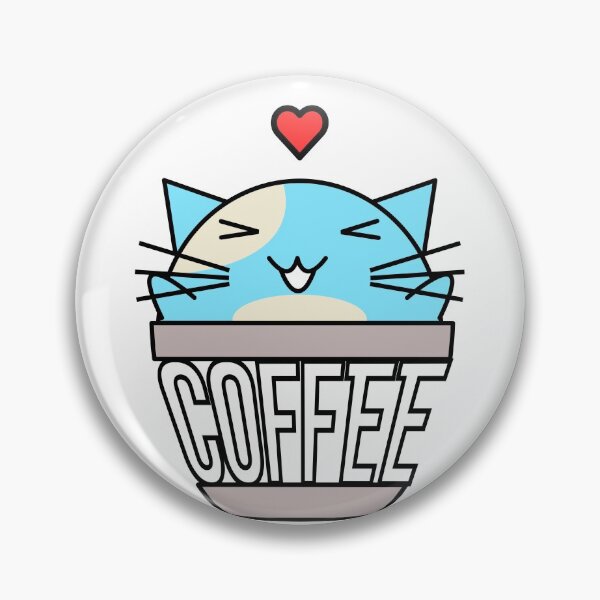 Item preview, Gato feliz en taza de café con corazón de texto deformado en la cabeza azul designed and sold by CoffeewithKitty.