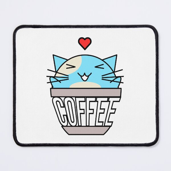 Artikelvorschau, Glückliche Katze in Kaffeetasse mit verzogenem Textherz auf dem Kopf blau entworfen und verkauft von CoffeewithKitty.