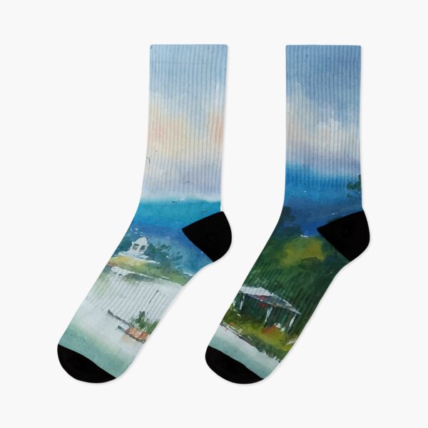 Item preview, Watercolor River Landscape Painting designed and sold by Vector Scout Lab.