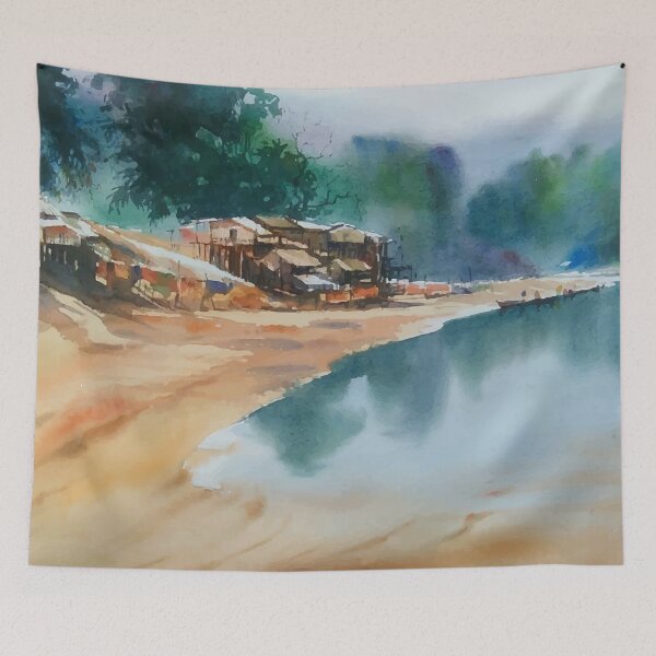 Item preview, Watercolor Riverbank Painting designed and sold by Vector Scout Lab.