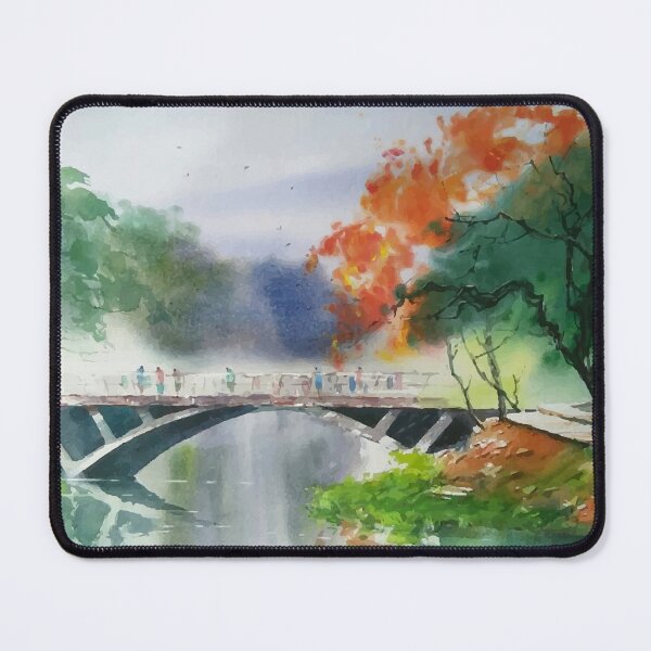 Item preview, Beautiful Lake And Bridge Watercolor Landscape designed and sold by Vector Scout Lab.