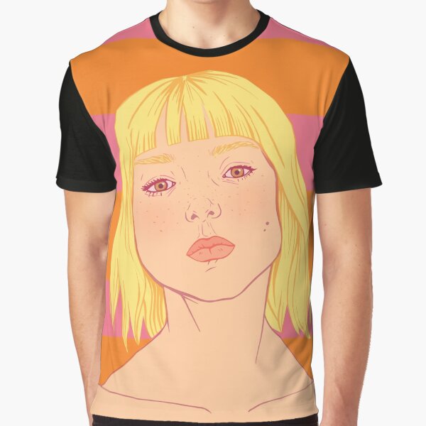 Fashion; Blonde Girl & Stripes Graphic T-Shirt