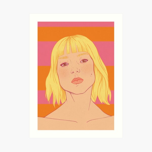 Fashion; Blonde Girl & Stripes Art Print