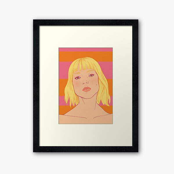 Fashion; Blonde Girl & Stripes Framed Art Print