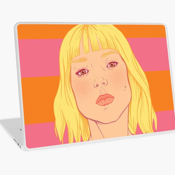Fashion; Blonde Girl & Stripes Laptop Skin