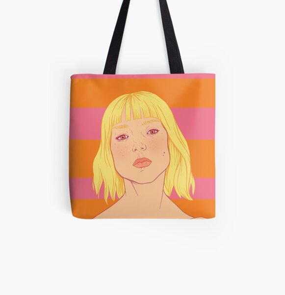 Fashion; Blonde Girl & Stripes All Over Print Tote Bag