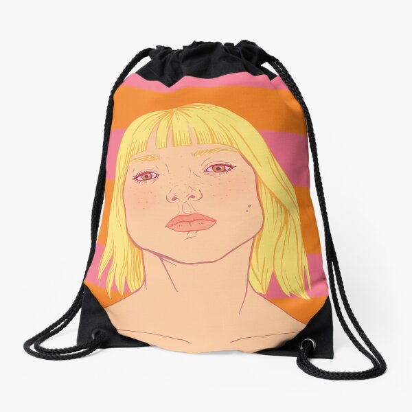Fashion; Blonde Girl & Stripes Drawstring Bag