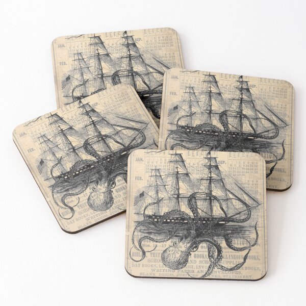 Item preview, Octopus Kraken attacking Ship Antique Almanac Paper designed and sold by susannartinez.