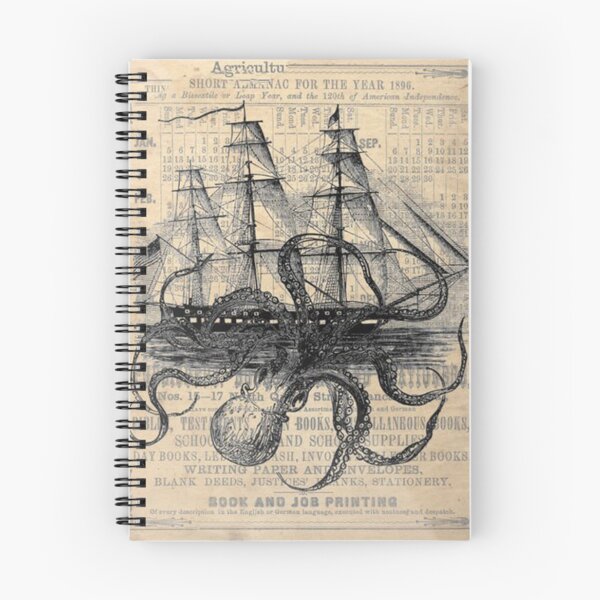 Item preview, Octopus Kraken attacking Ship Antique Almanac Paper designed and sold by susannartinez.
