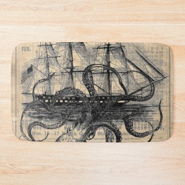 Item preview, Octopus Kraken attacking Ship Antique Almanac Paper designed and sold by susannartinez.