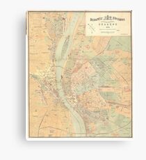 Vintage Map of Budapest Hungary (1884) Canvas Print