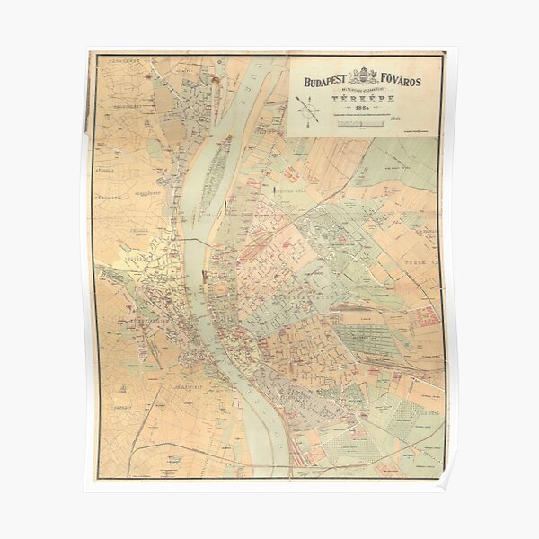 Vintage Map of Budapest Hungary (1884) Poster