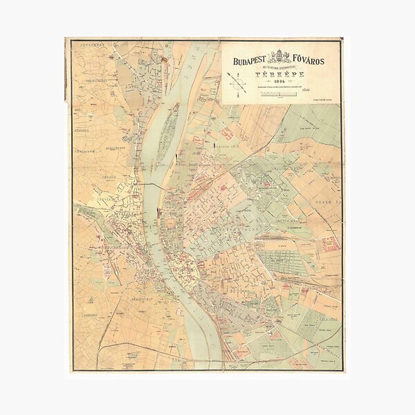 Vintage Map of Budapest Hungary (1884) Photographic Print