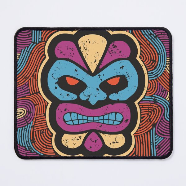 Item preview, Tiki Mask Hawaii Linocut Style colorful designed and sold by TribesVibes.