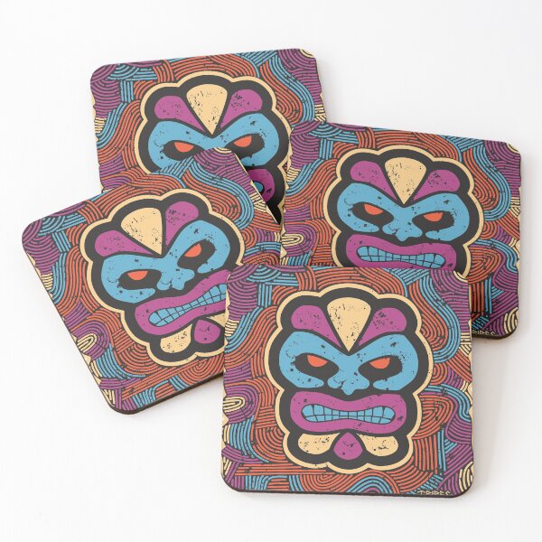 Item preview, Tiki Mask Hawaii Linocut Style colorful designed and sold by TribesVibes.