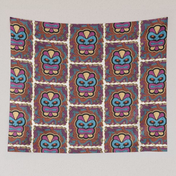 Item preview, Tiki Mask Hawaii Linocut Style colorful designed and sold by TribesVibes.