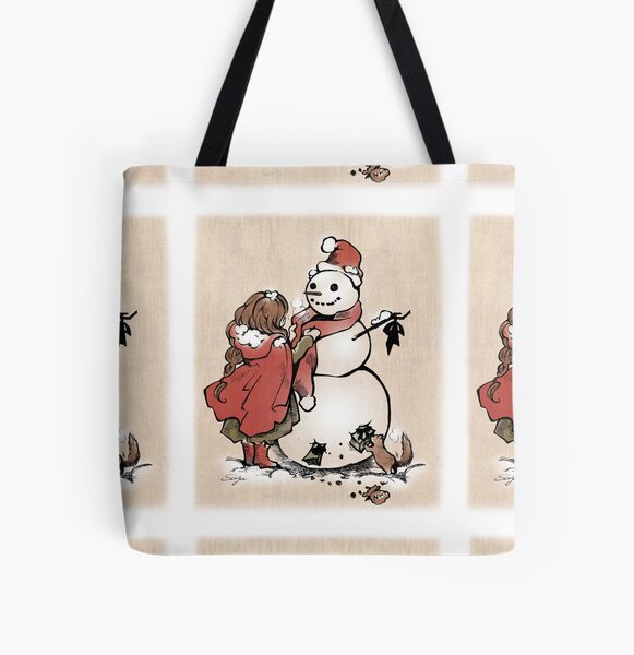 Winter Friends - Christmas, heart warming, snow man, gift from squirrel All Over Print Tote Bag