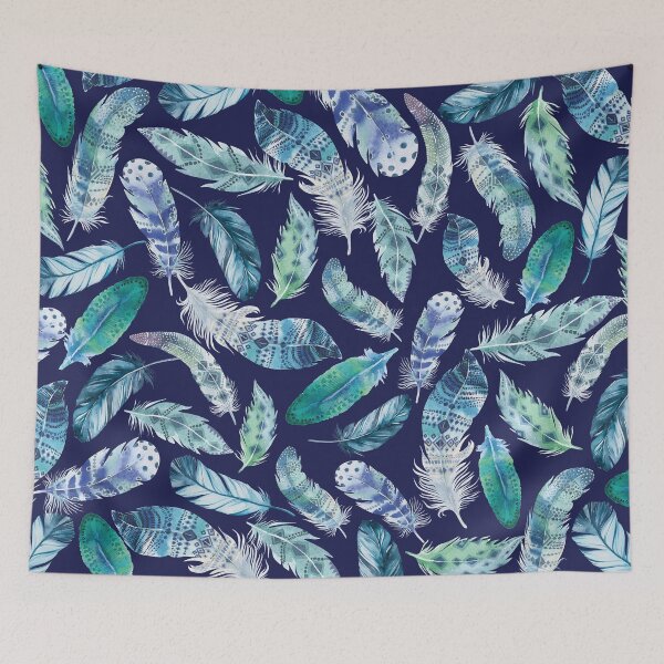 Item preview, Boho Feathers Blue And Green Watercolor designed and sold by Primroaddesigns.