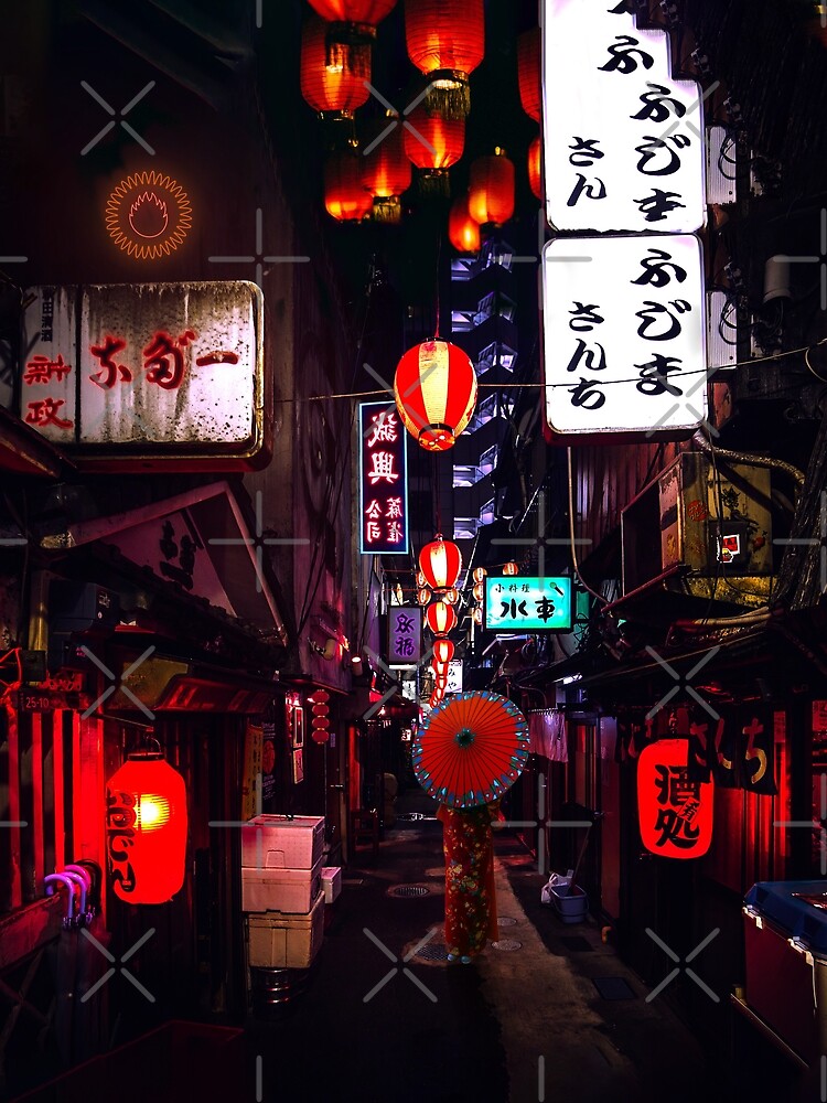 Thumbnail 3 of 3, Poster, Walk along the night Japanese streets designed and sold by Butterfly-Dream.