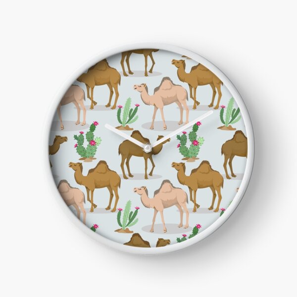 Camels And Cactus Desert Pattern Clock