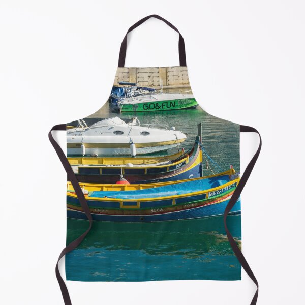 Artikelvorschau, Glänzende mediterrane Farben - traditionelle maltesische Luzzus und moderne Boote nebeneinander entworfen und verkauft von Georgia Mizuleva.