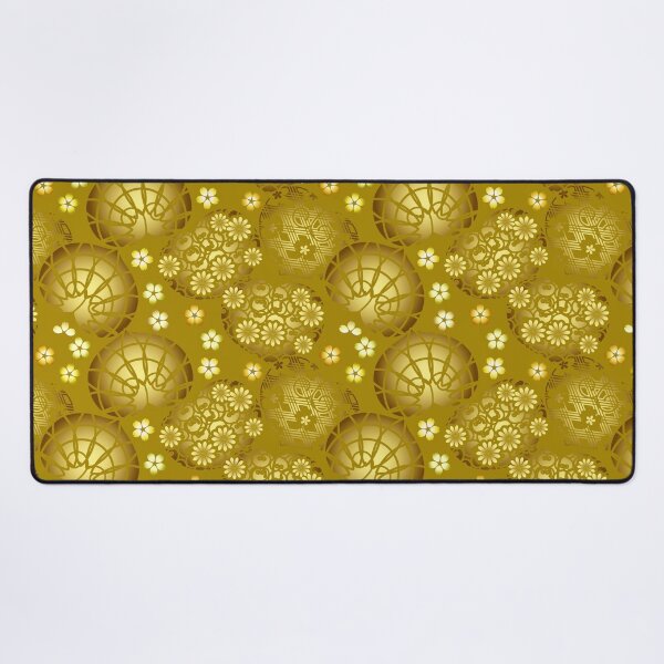 Item preview, Japanese Pattern WAGARA of Hollyhock and Sakura Gold flowers Design designed and sold by monodesigns.